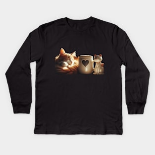 Paws and Brews: A Feline-Friendly Café for Cat and Coffee Lovers Kids Long Sleeve T-Shirt